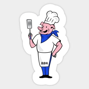 BBQ pig in apron blue Sticker